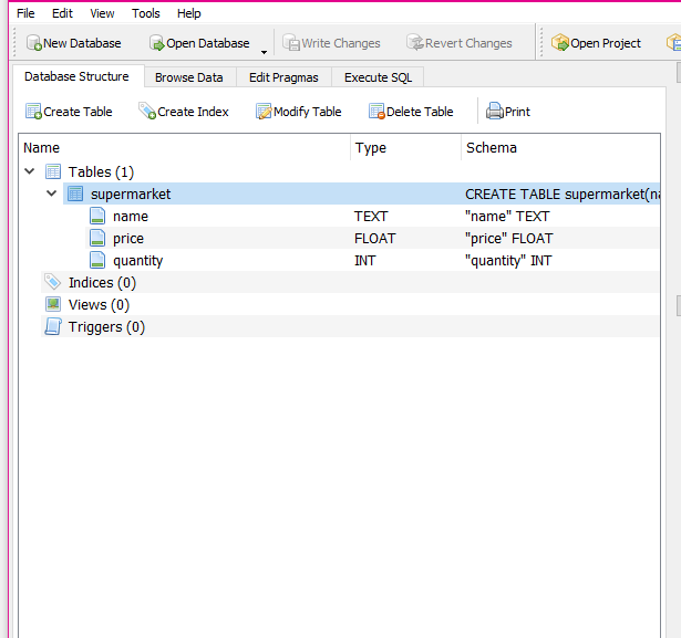 DB Browser for SQLite — Database Structure