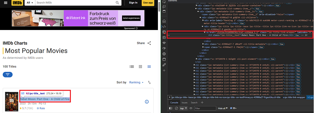 Inspect the page — Screenshot by author