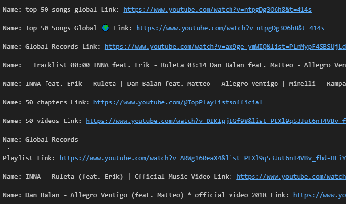 Output of Youtube Scraping — Screenshot by author